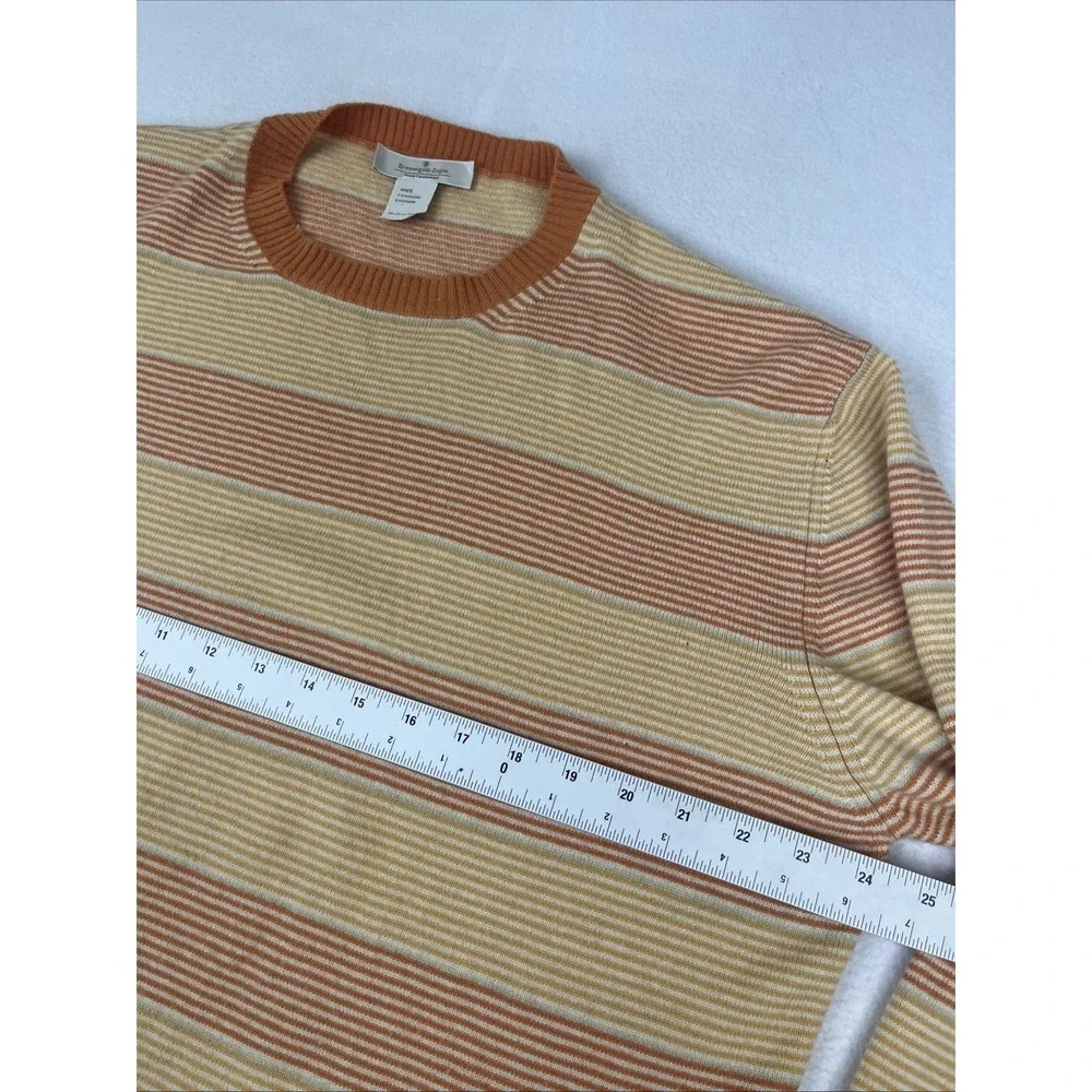 Ermenegildo Zegna Pure Cashmere Sweater Mens XXL 56 Orange Striped Italy